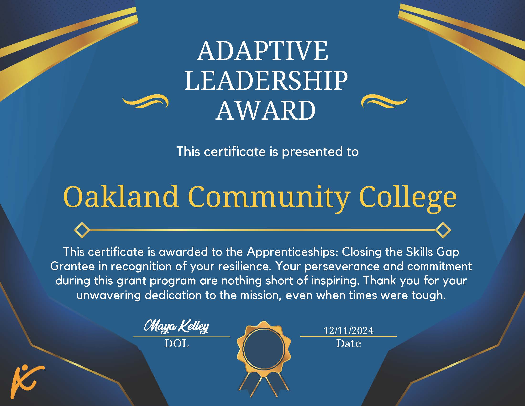 Oakland Community College_Adaptive Leadership Award